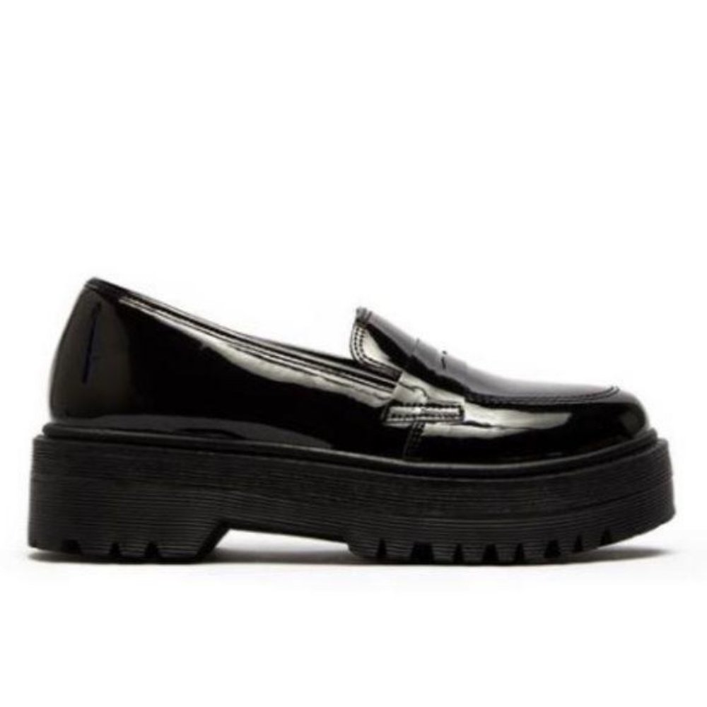 Black Patent Leather Chunky Sole Loafers - Picture 7 of 12